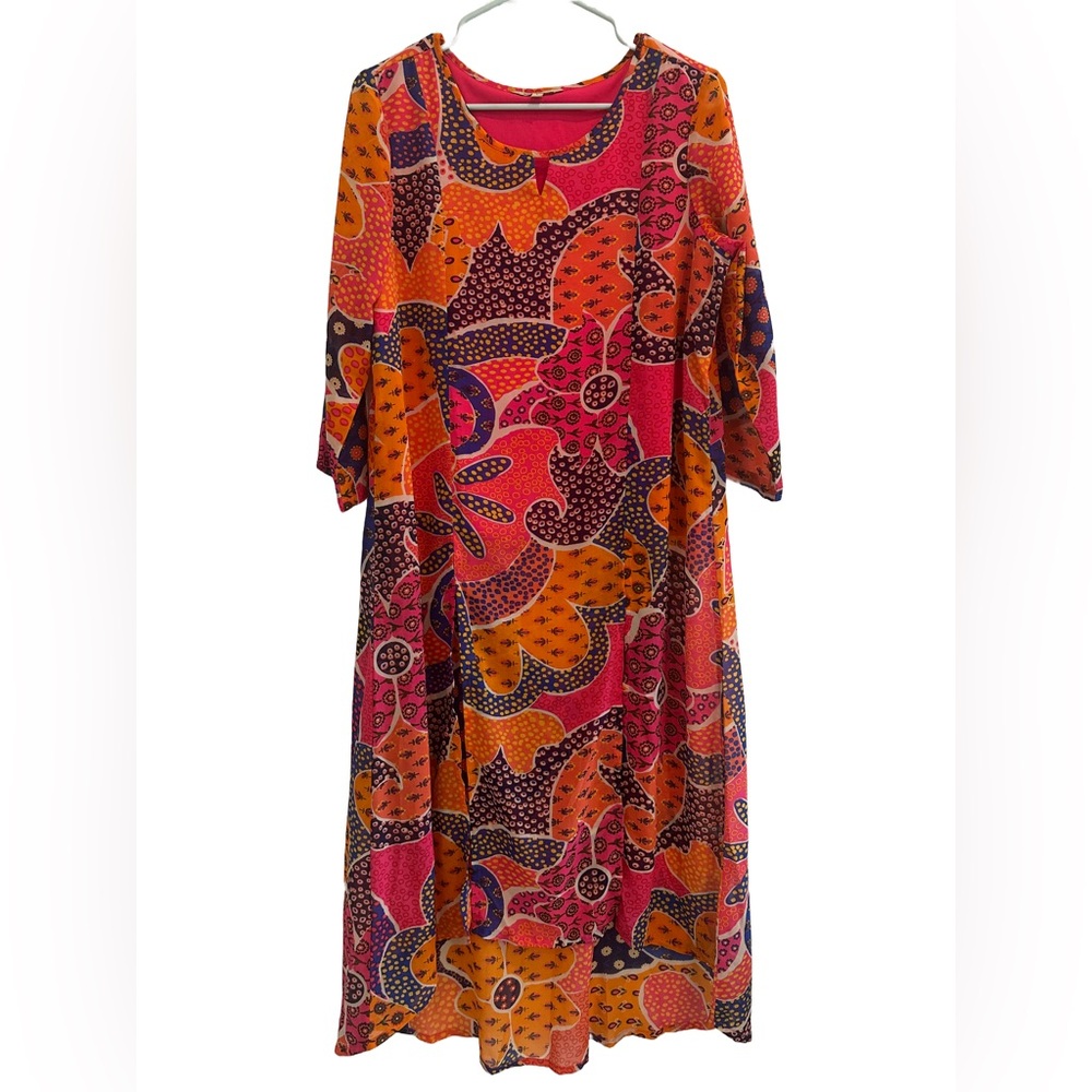 Abstract print , front slit High - low tunic